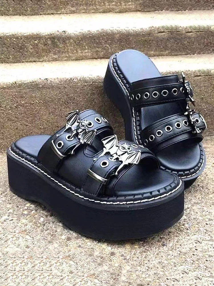 Bat Double Buckle Platform Sandals