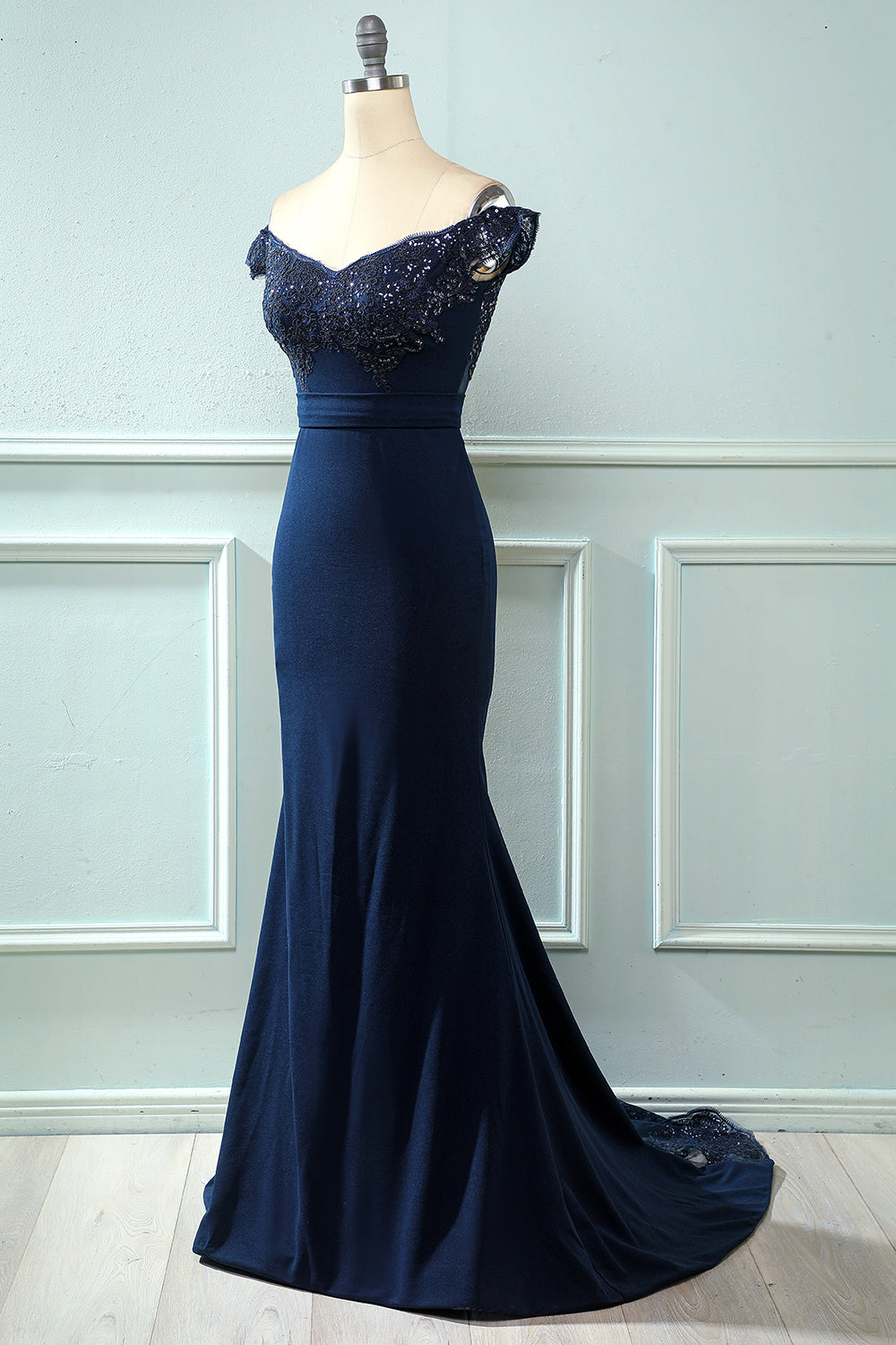 Off Shoulder Sequins Mermaid Prom Dress - Fashionpara