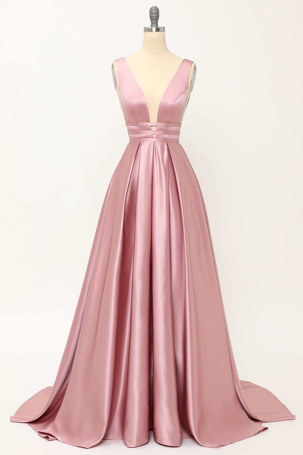 Blush Satin Long Prom Dress - Fashionpara