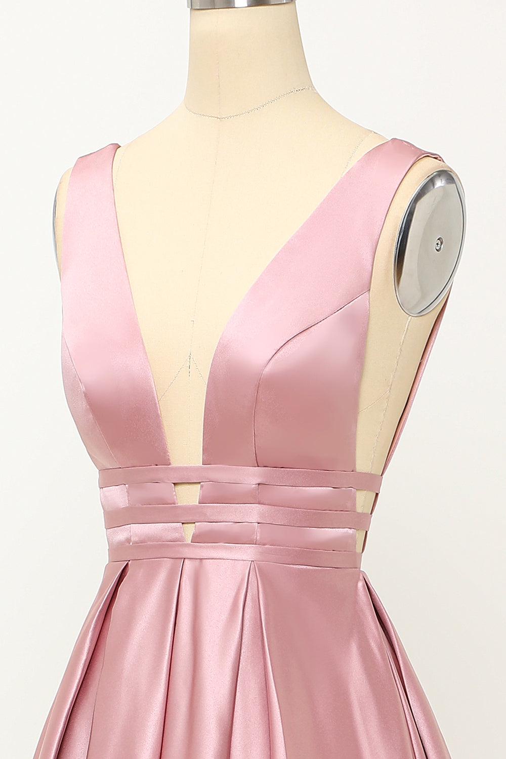 Blush Satin Long Prom Dress - Fashionpara