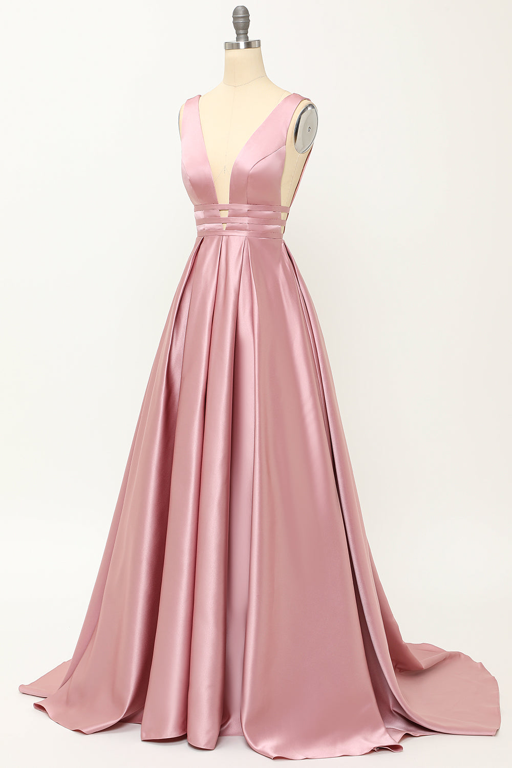 Blush Satin Long Prom Dress - Fashionpara