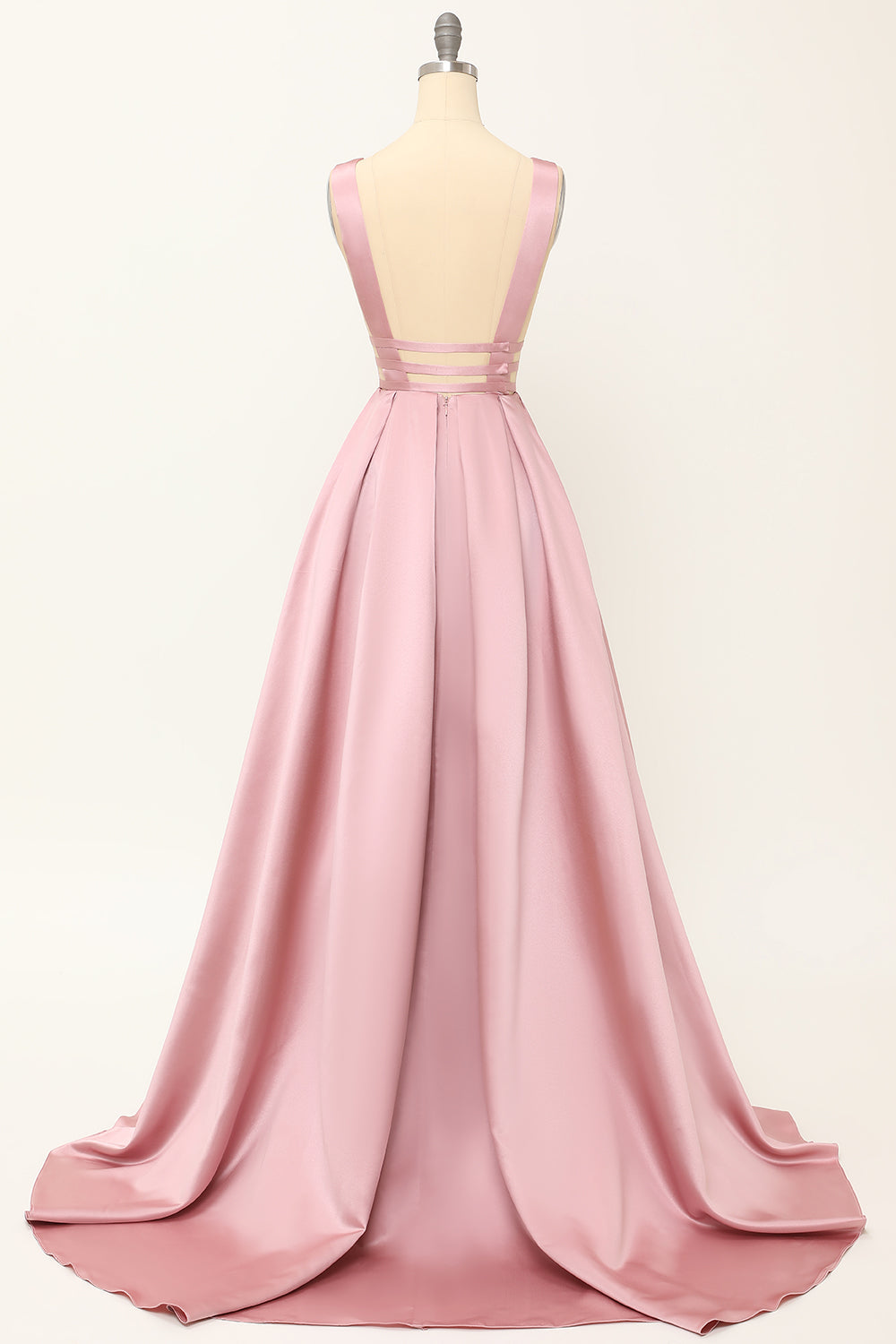 Blush Satin Long Prom Dress - Fashionpara