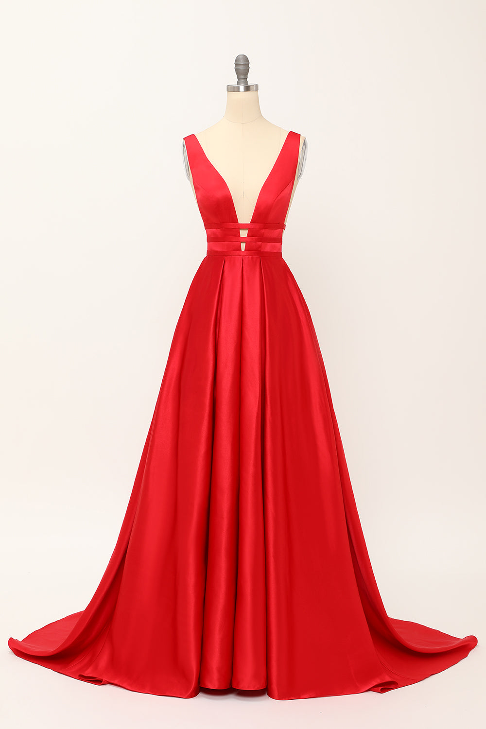 Blush Satin Long Prom Dress - Fashionpara
