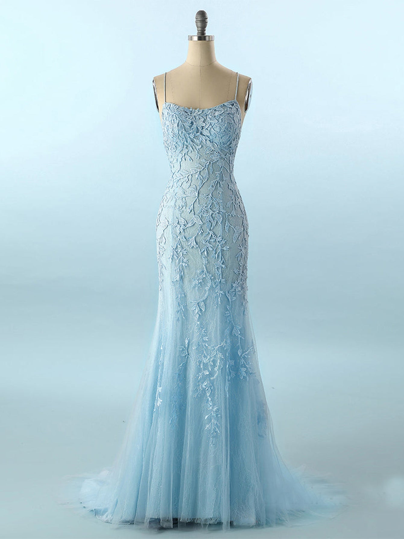 Mermaid Light Blue Prom Dress Long Prom Dress - Fashionpara