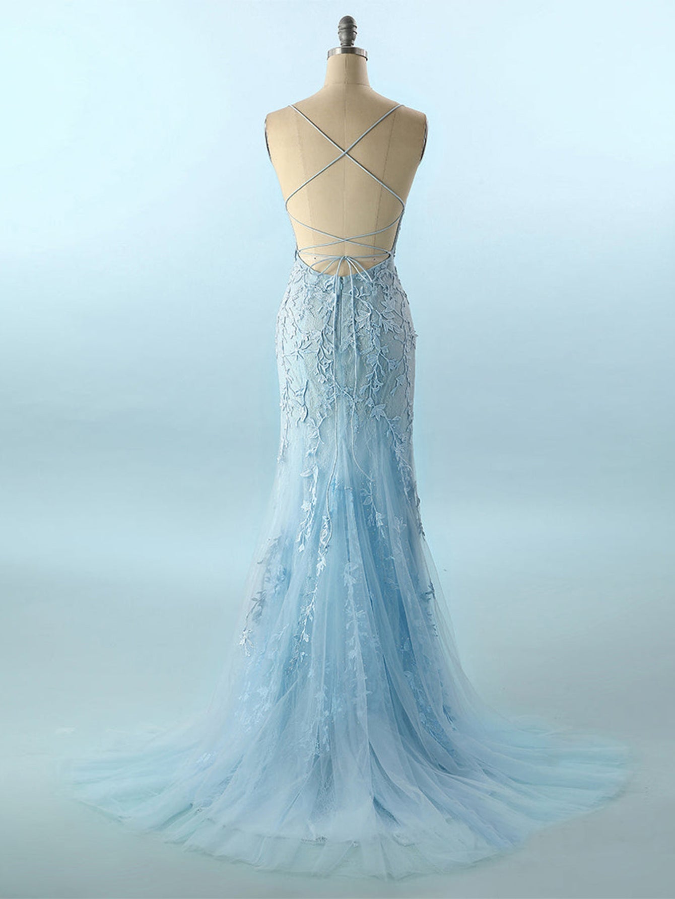 Mermaid Light Blue Prom Dress Long Prom Dress - Fashionpara