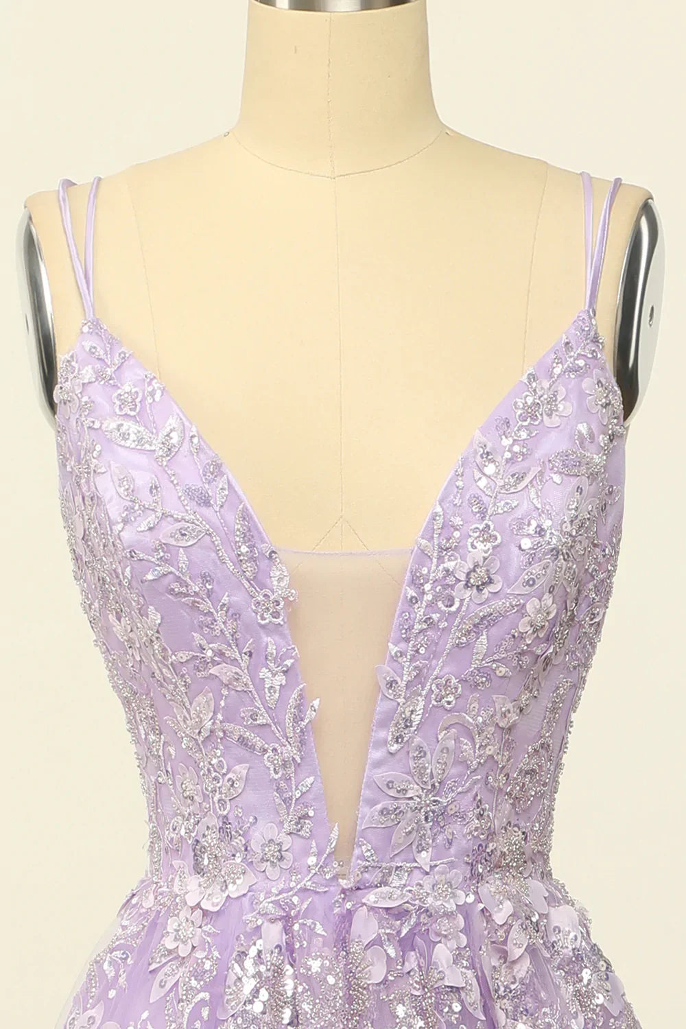 Purple Spaghetti Straps Prom Dress With Appliques