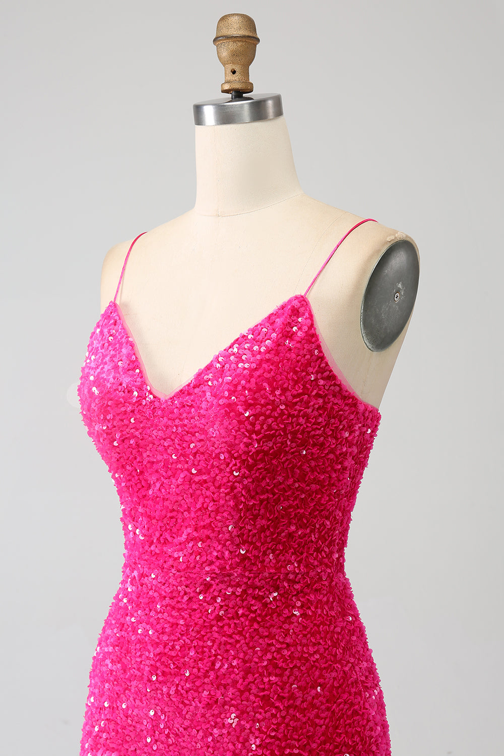 Black Mermaid Spaghetti Straps V-Neck Sequin Long Prom Dress With Split