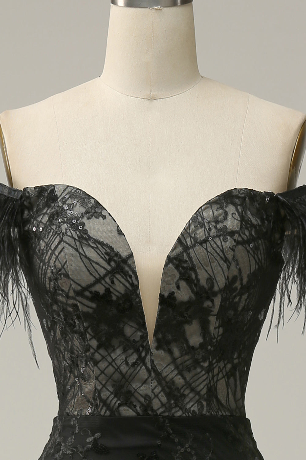 Off the Shoulder Sheath Prom Dress with Feather