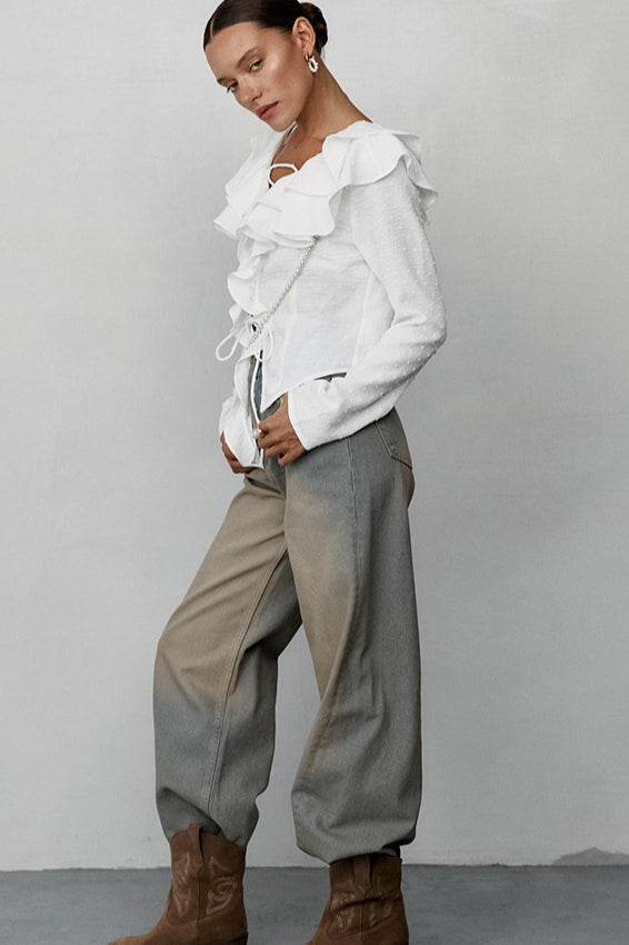 Long Sleeve Ruffle Blouse - Fashionpara