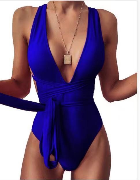 Deep V-neck Strap One-piece Swimsuit - Fashionpara