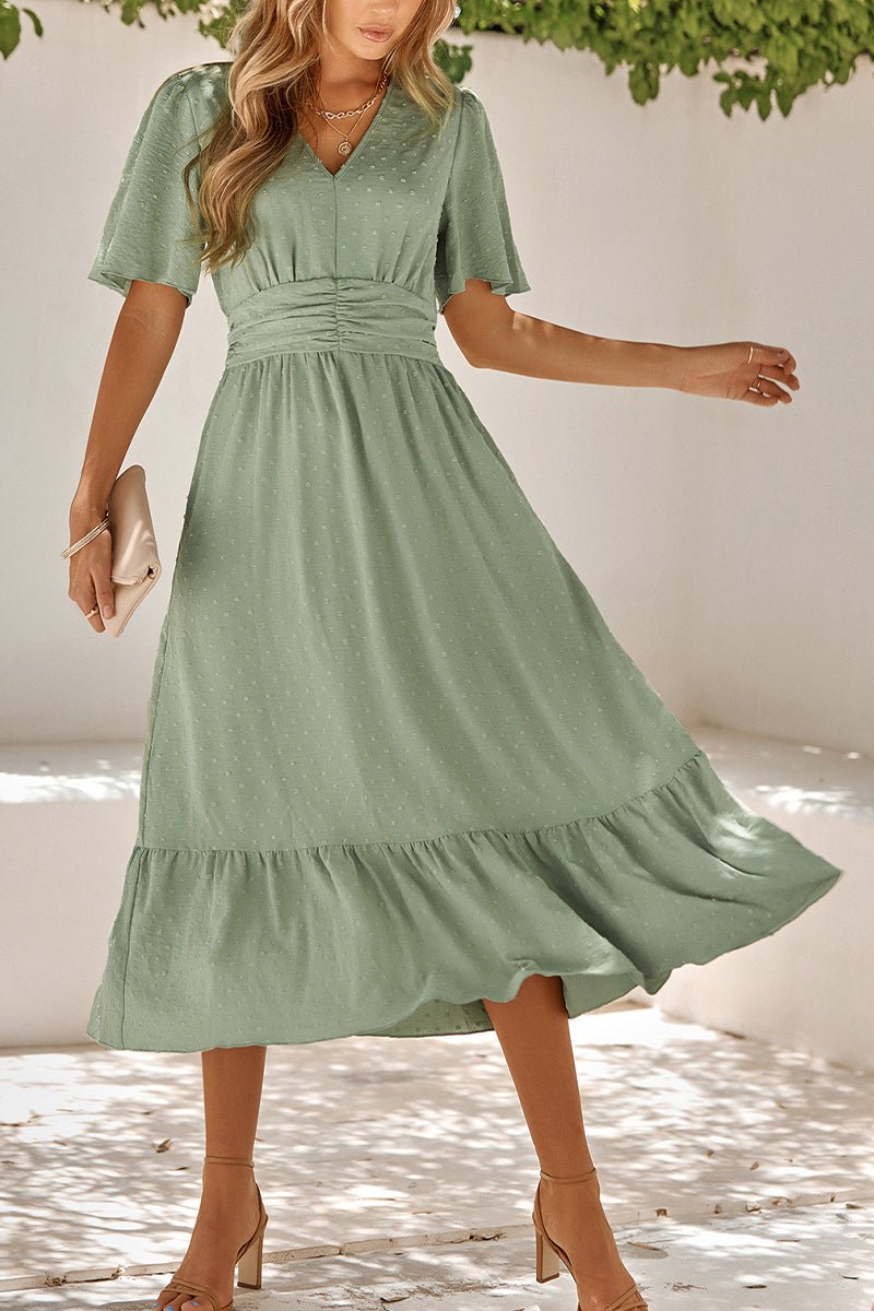 V Neck Ruffle Sleeve Long Dress