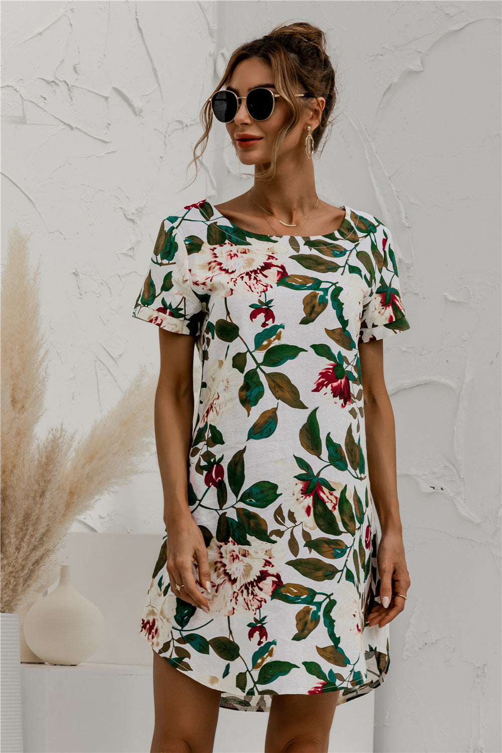 Round Neck Flower Print Dress