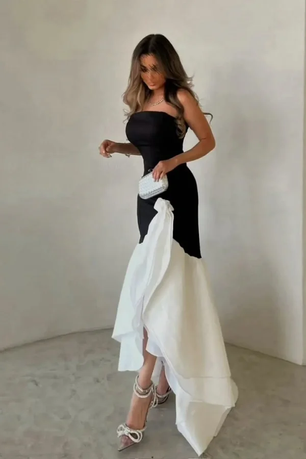 Chic Black White Ruffles Strapless Evening Dress ZT0439