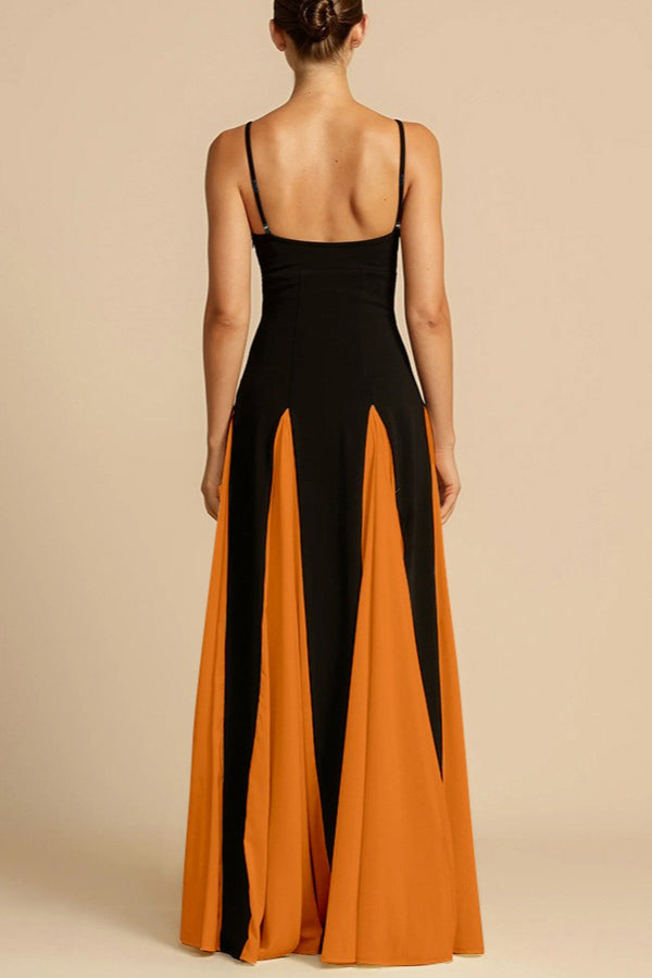 Two-Tone Sweetheart Spaghetti Strap A-Line Maxi Gown