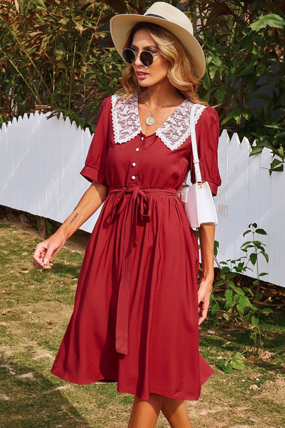 Solid Color Elastic Waist Midi Dress - Fashionpara