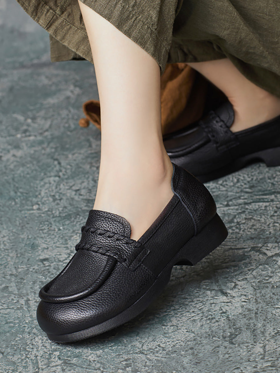 Vintage Genuine Solid Leather Low Heel Shoes