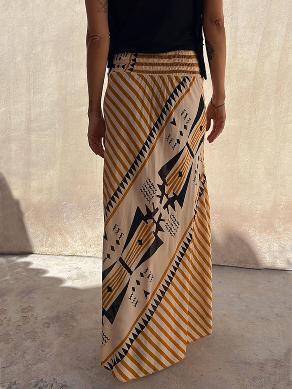Geometric Print Elastic Waist Maxi Skirt - Fashionpara