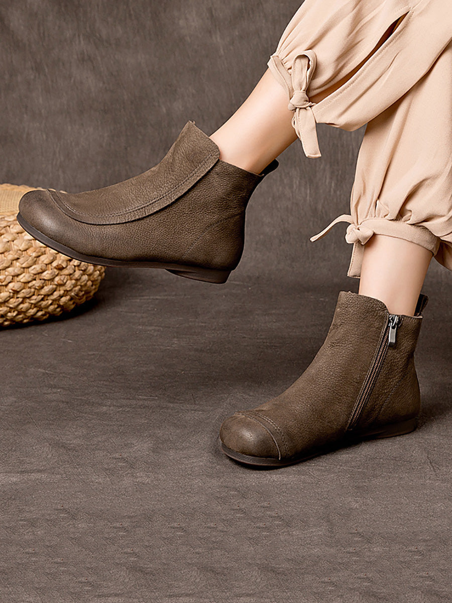 Winter Leather SPliced Zipper Low Heel Boots