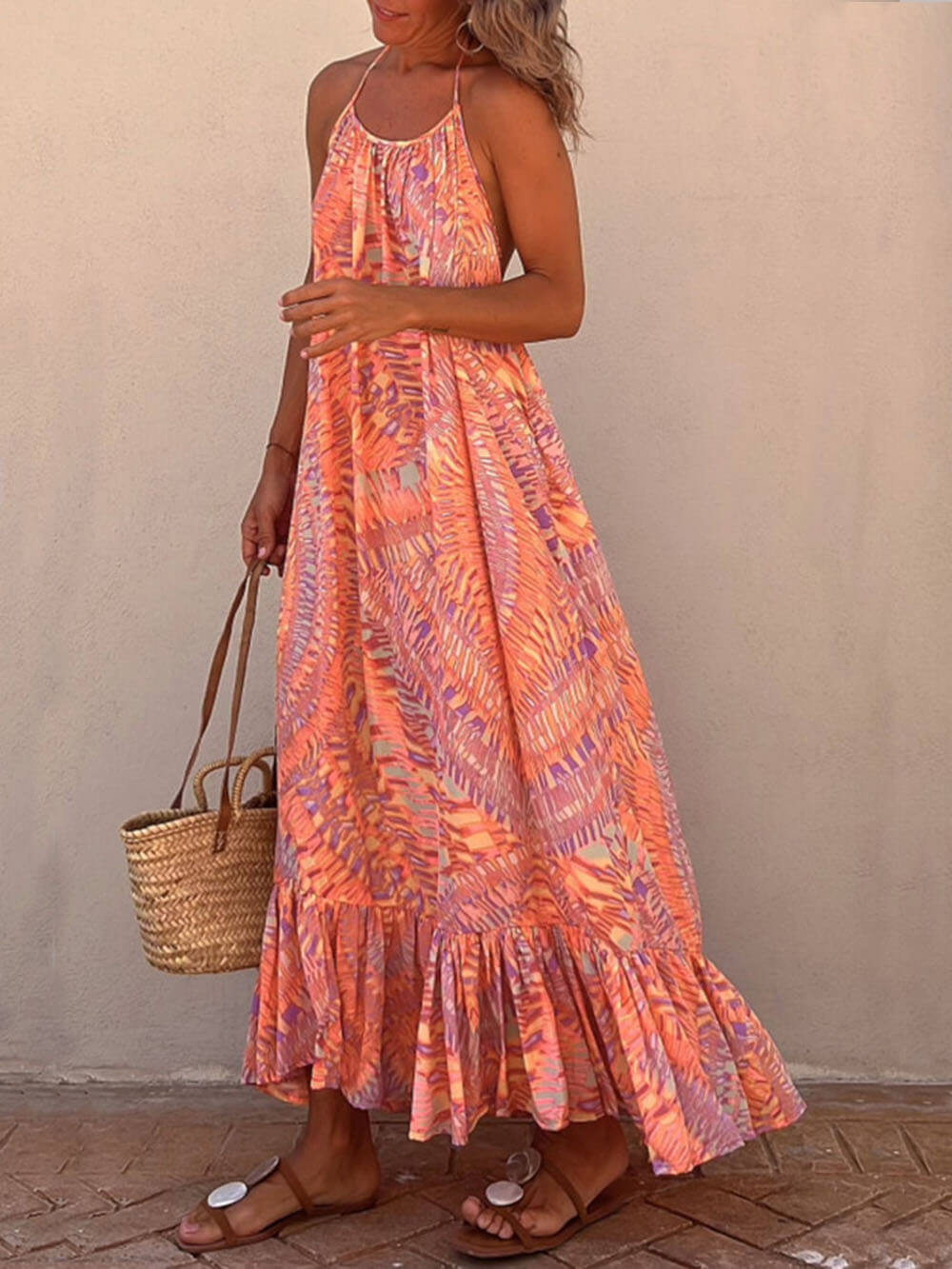 Golden Times Ethnic Print A-line Vacation Maxi Dress - Fashionpara