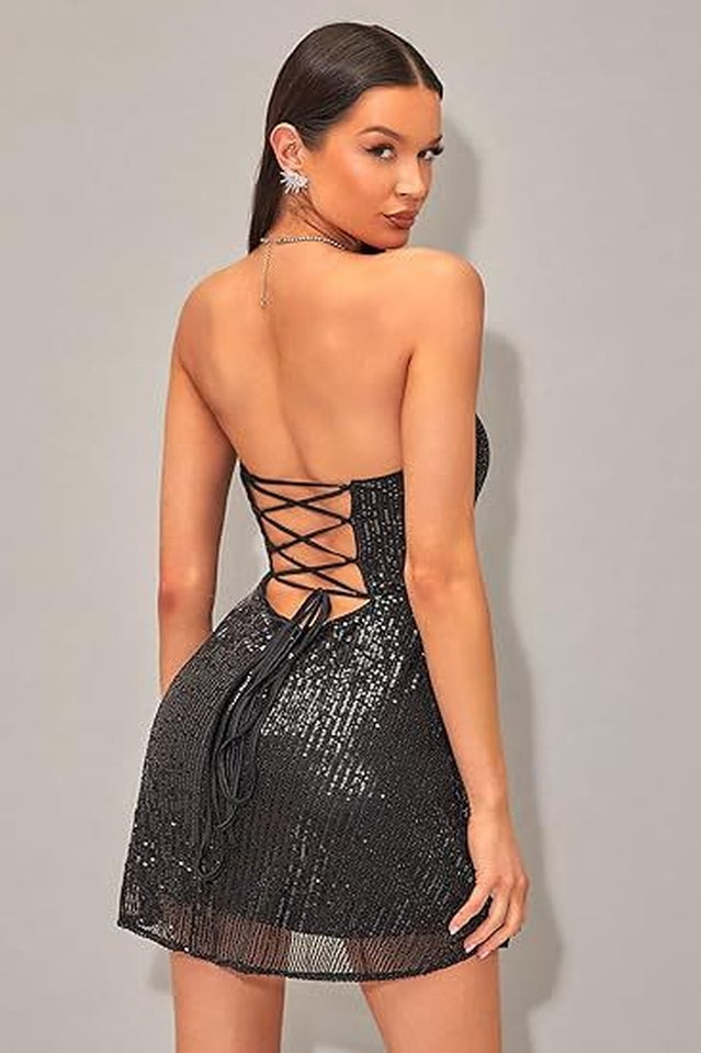 Sequin Strapless Sweetheart Fit-and-Flare Mini Dress 2