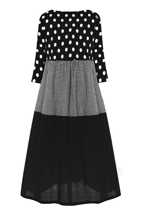 Polka Dot Colour Block Round Neck Tiered Maxi Dress