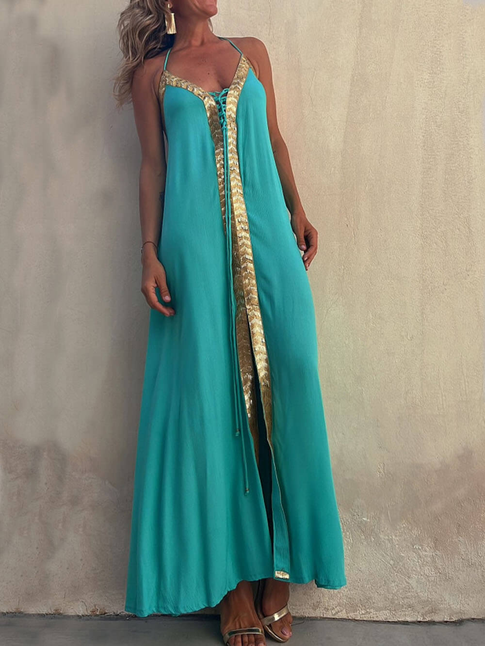 Halter Neck Casual Resort Maxi Dress - Fashionpara