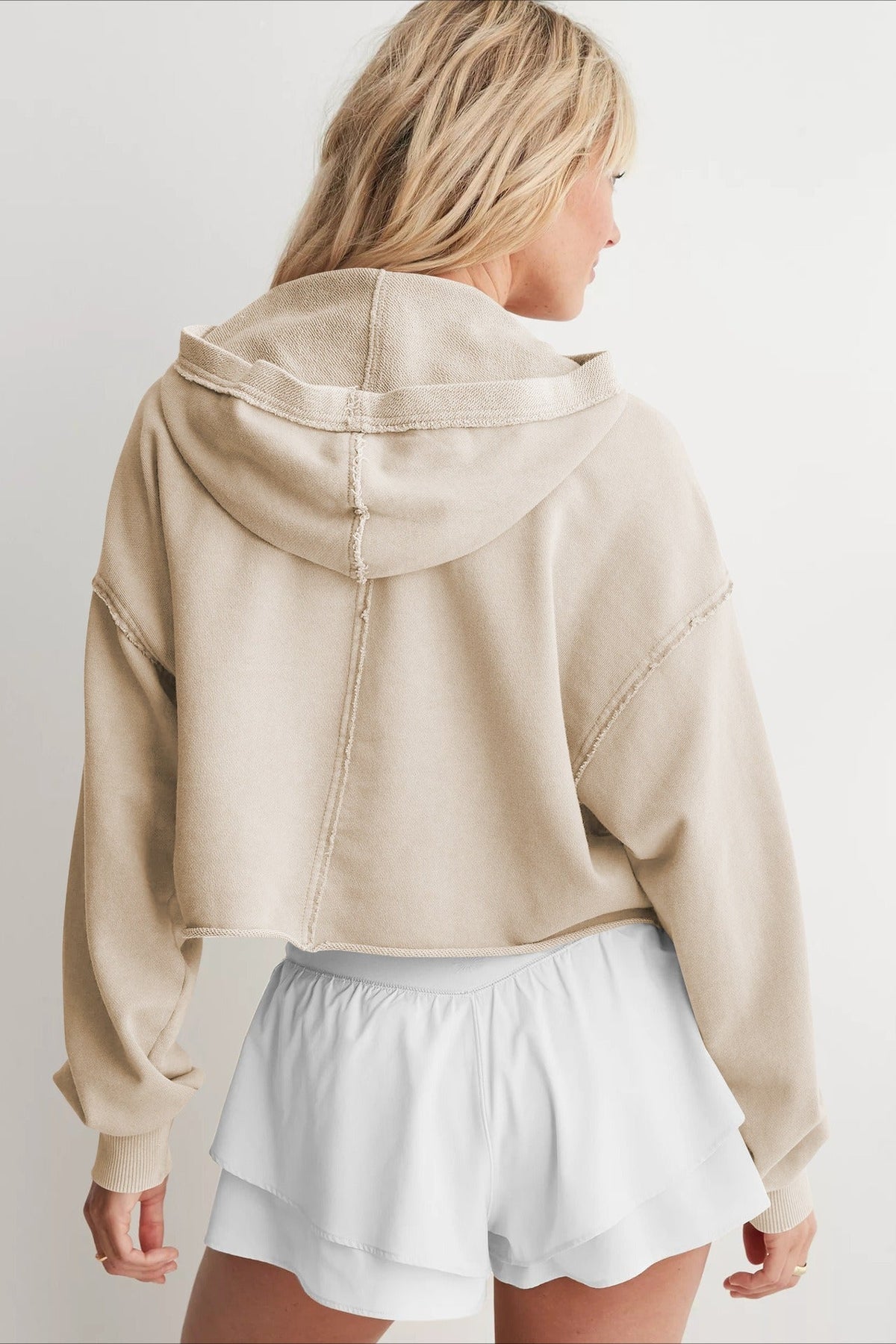 Relaxed Solid V-Neck Hoodie 2