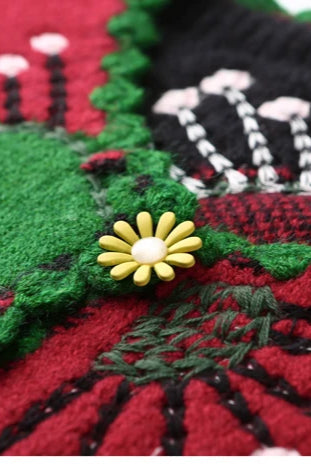 Vintage Floral Embroidered Knit Cardigan