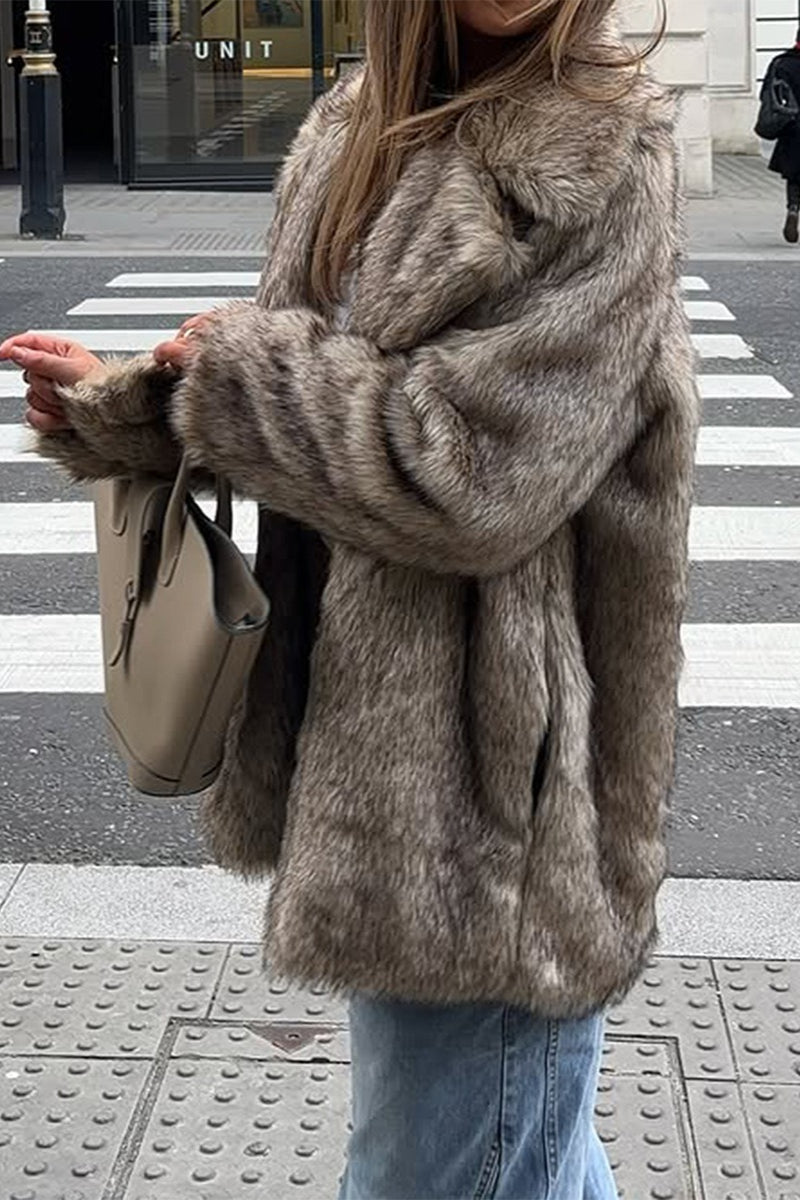 Chic Plush Long Sleeve Coat - Fashionpara