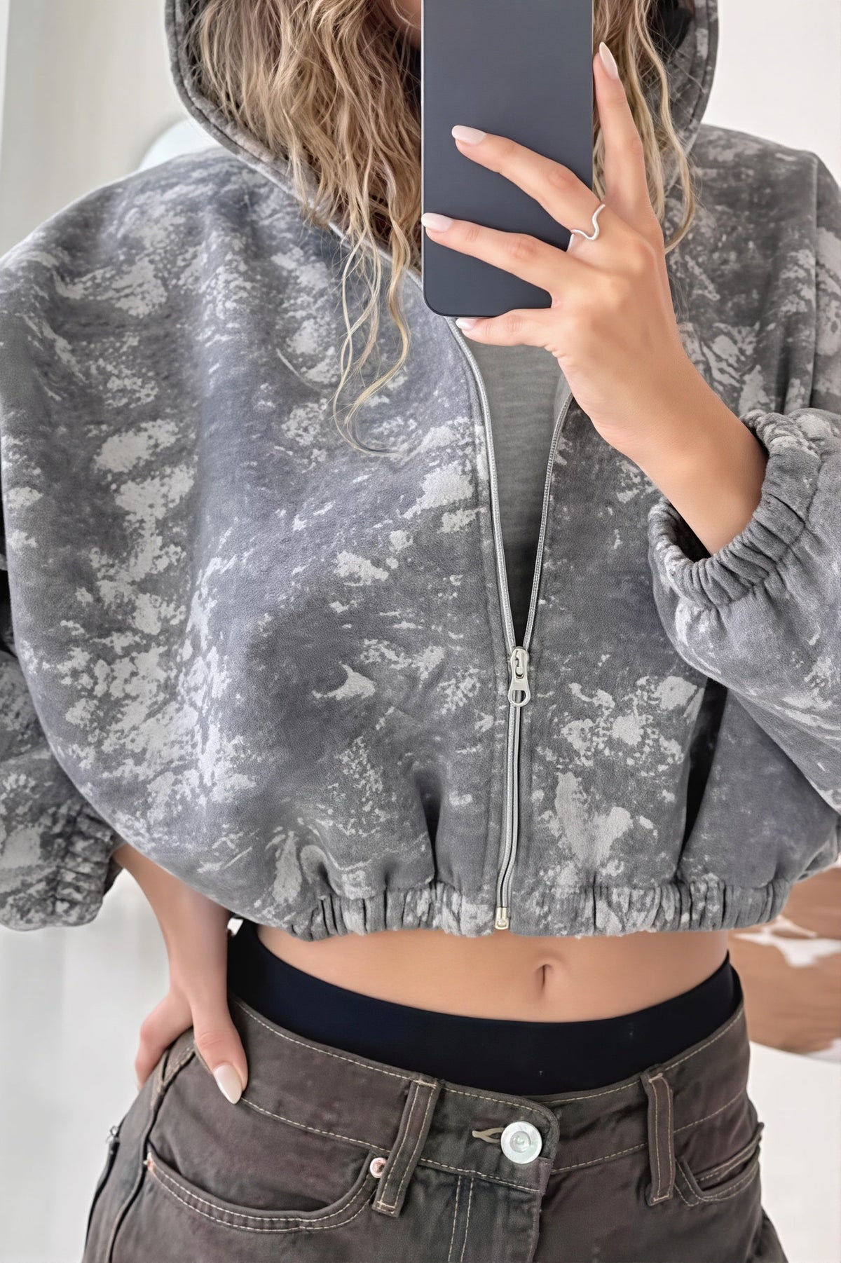 Tie Dye Print Cropped Zip Hoodie 3