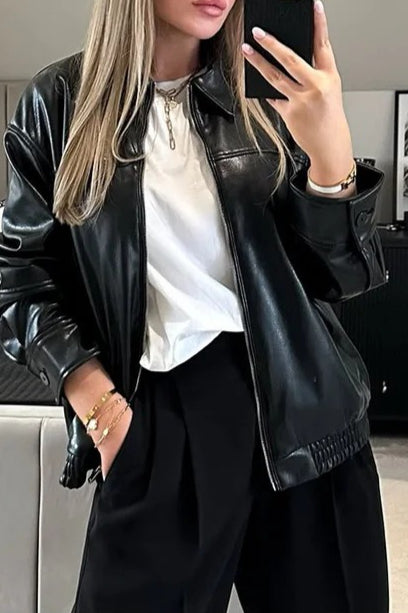 Faux Leather Bomber Jacket