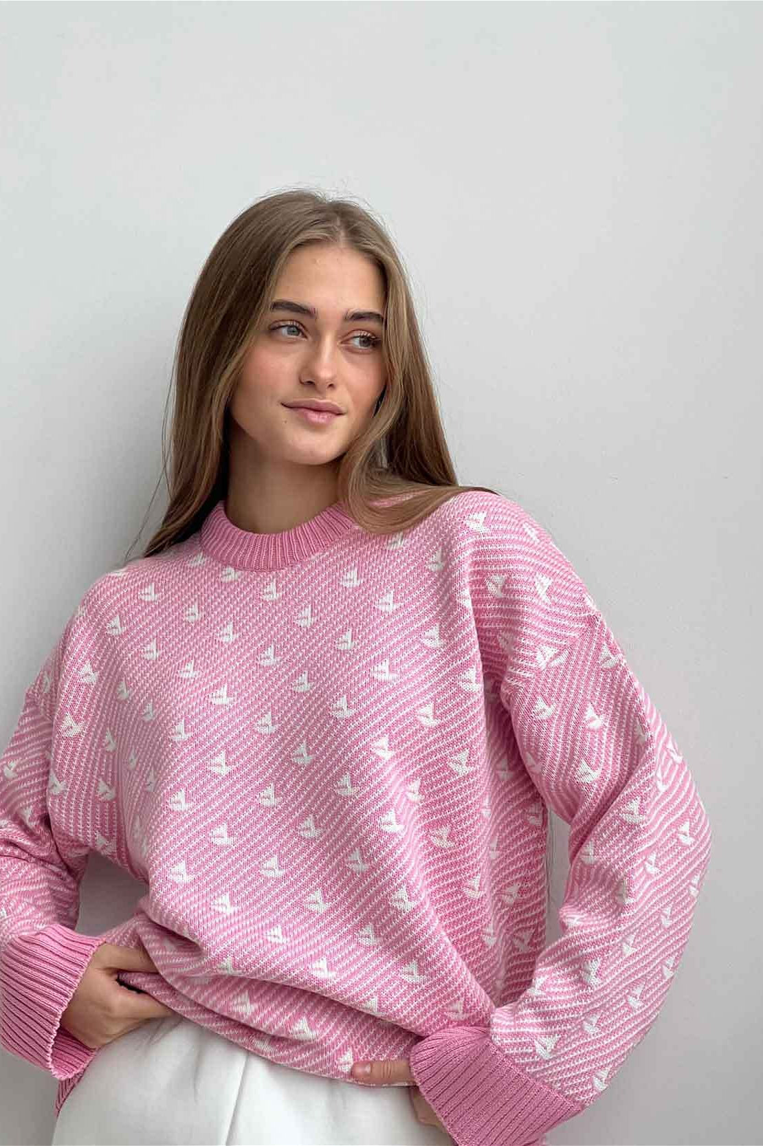 PrincessAce Sailboat Pattern Crew Neck Knit Sweater