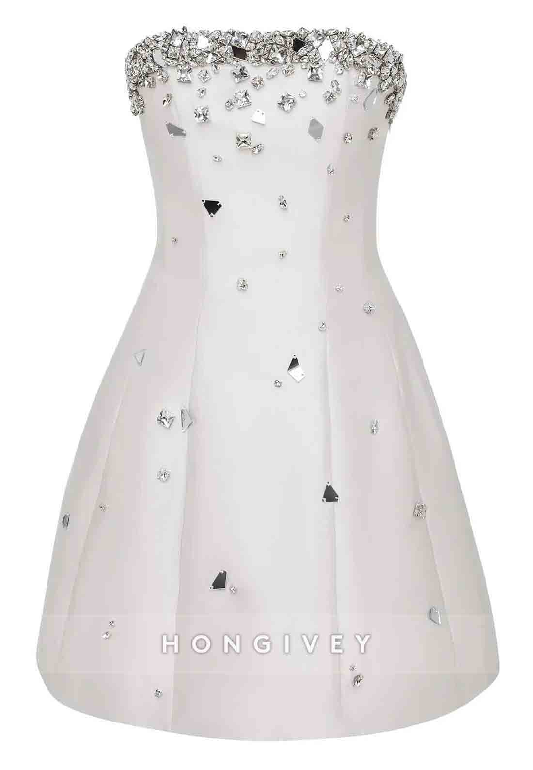 Strapless Beading Satin Sleeveless A-Line Satin Mini Homecoming Dresses