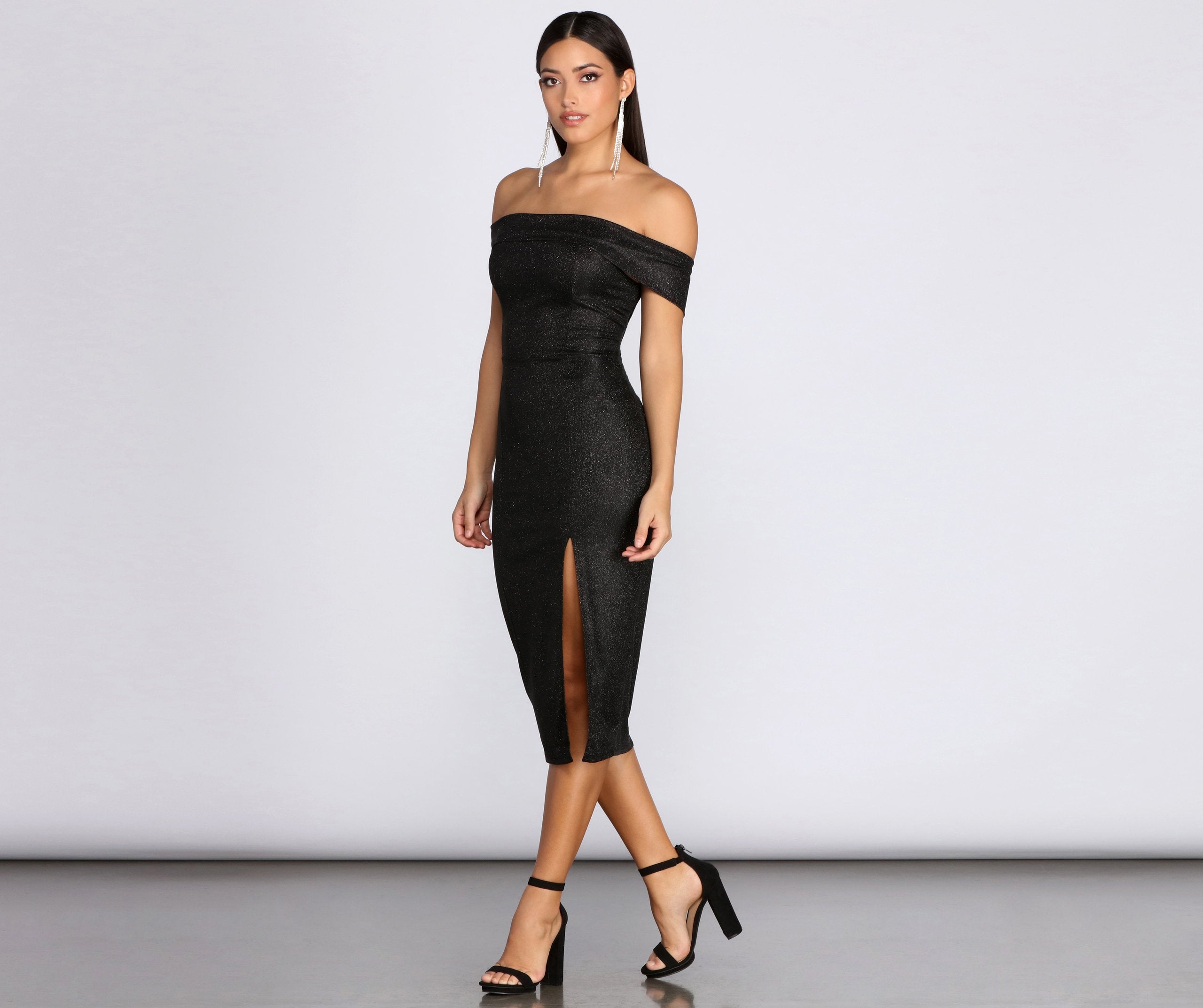 Misty Off Shoulder Glitter Dress - Fashionpara