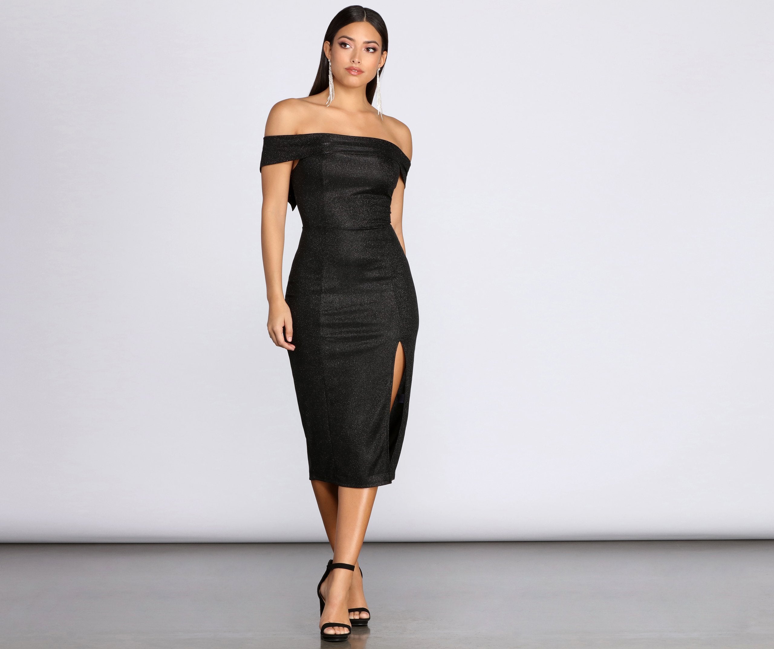Misty Off Shoulder Glitter Dress - Fashionpara