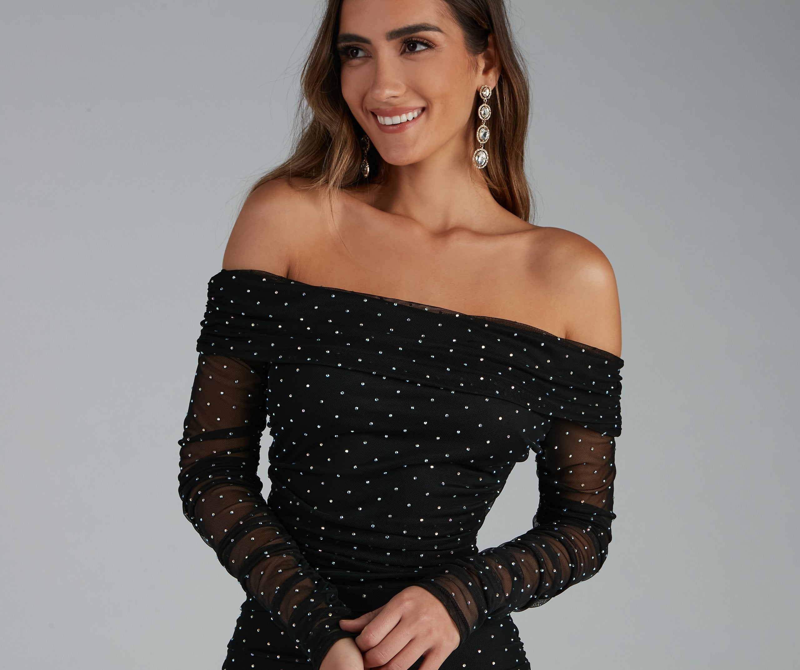 Aliya Formal Heatstone Ruched Bodycon - Fashionpara