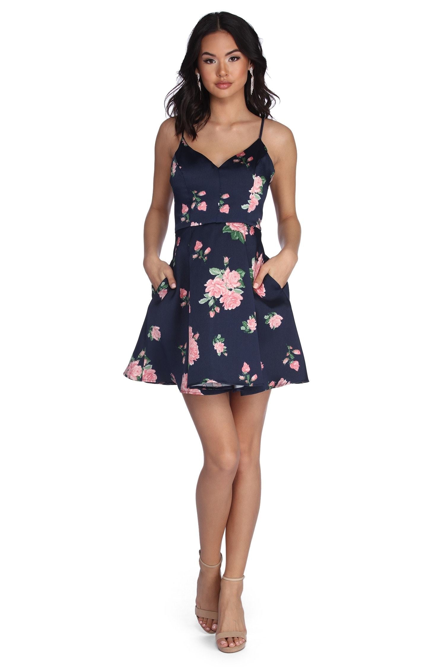 Pia Satin Floral Party Dress - Fashionpara