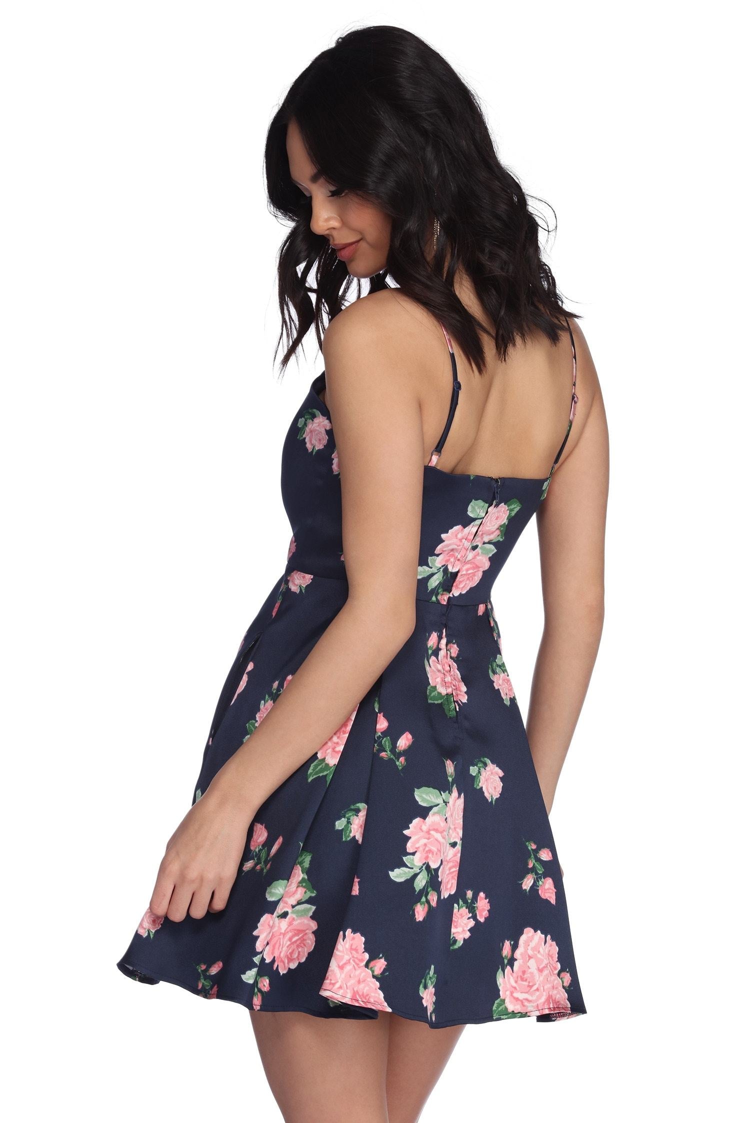 Pia Satin Floral Party Dress - Fashionpara
