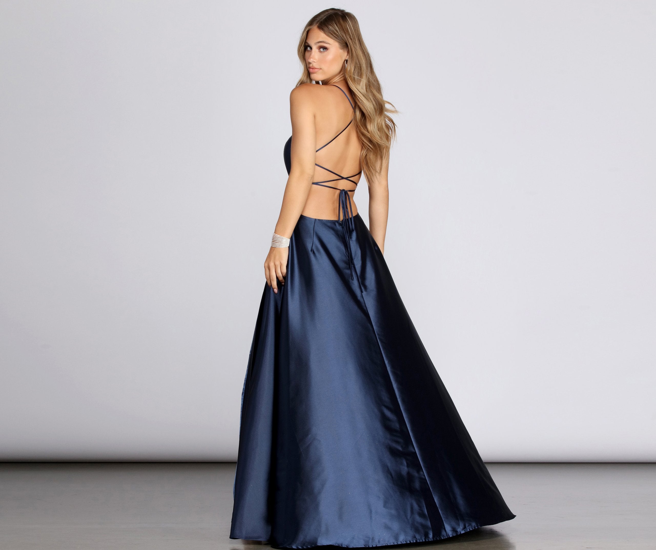 Anne Formal Lattice Satin Dress - Fashionpara