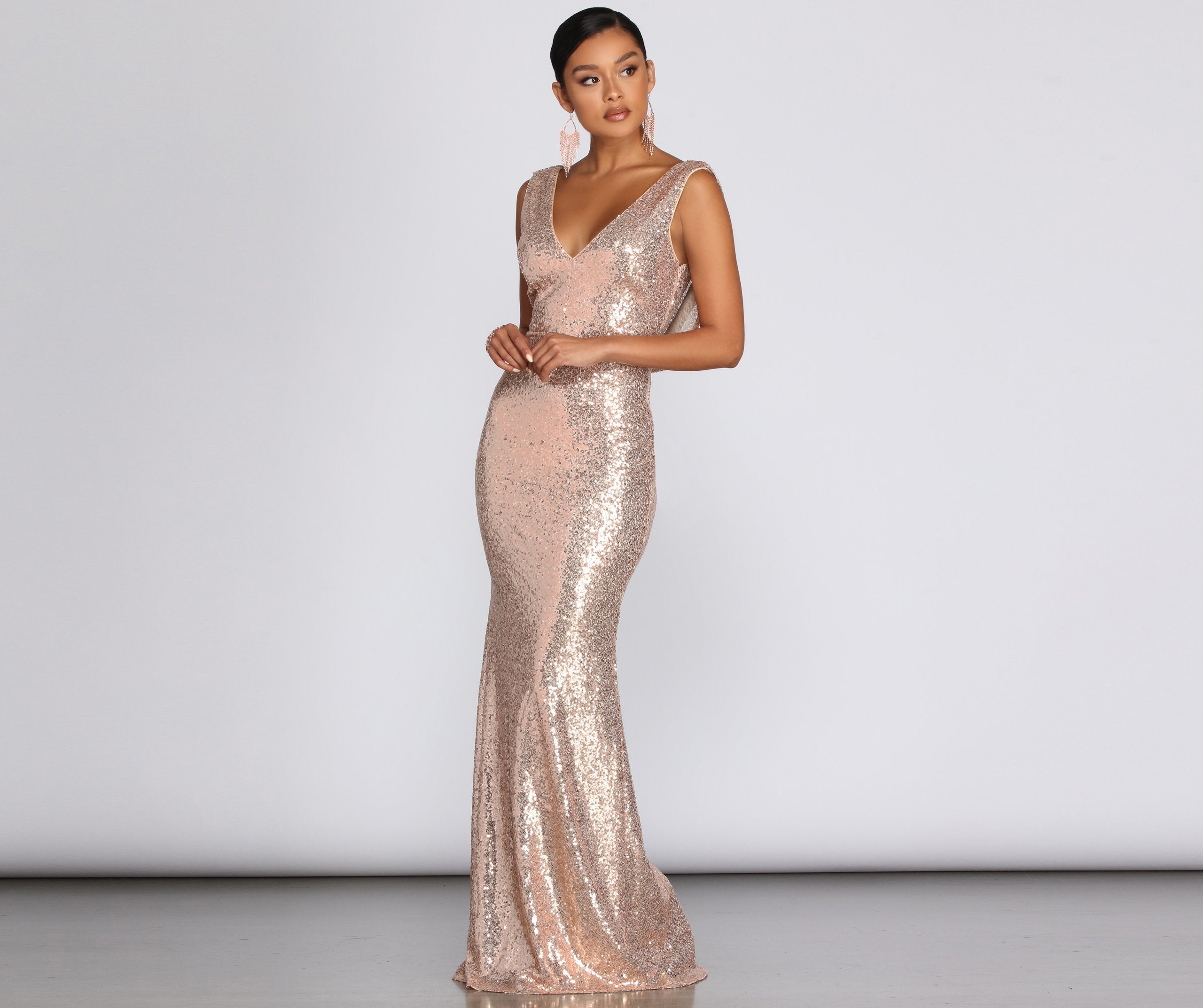 Paloma Cowl Back Sequin Gown - Fashionpara