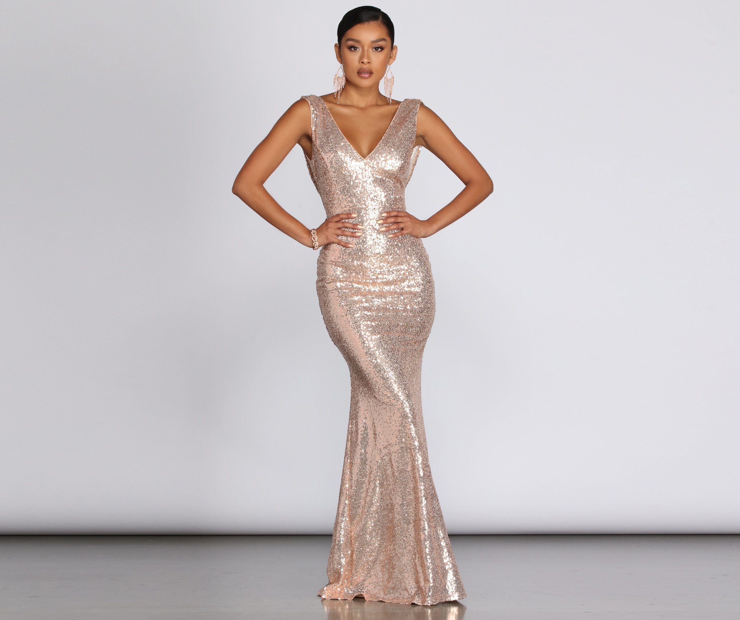 Paloma Cowl Back Sequin Gown - Fashionpara