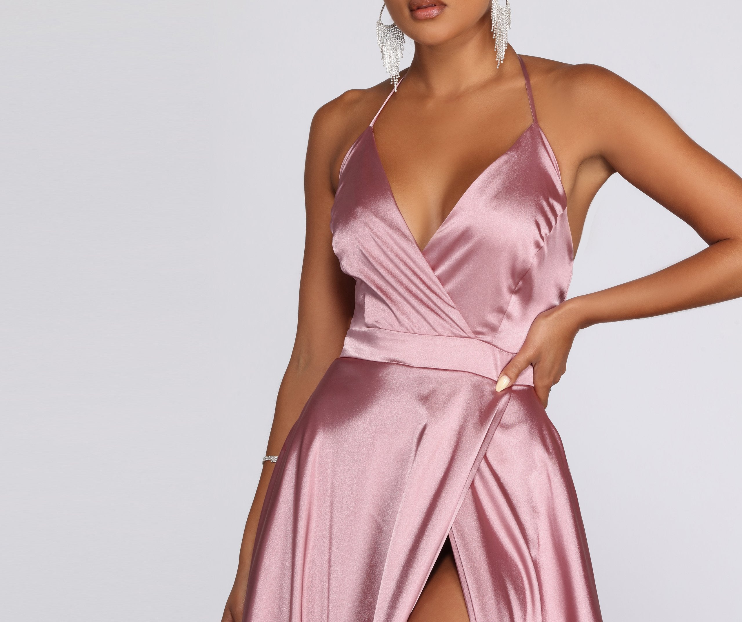 Ellie Formal Satin High Slit Dress - Fashionpara