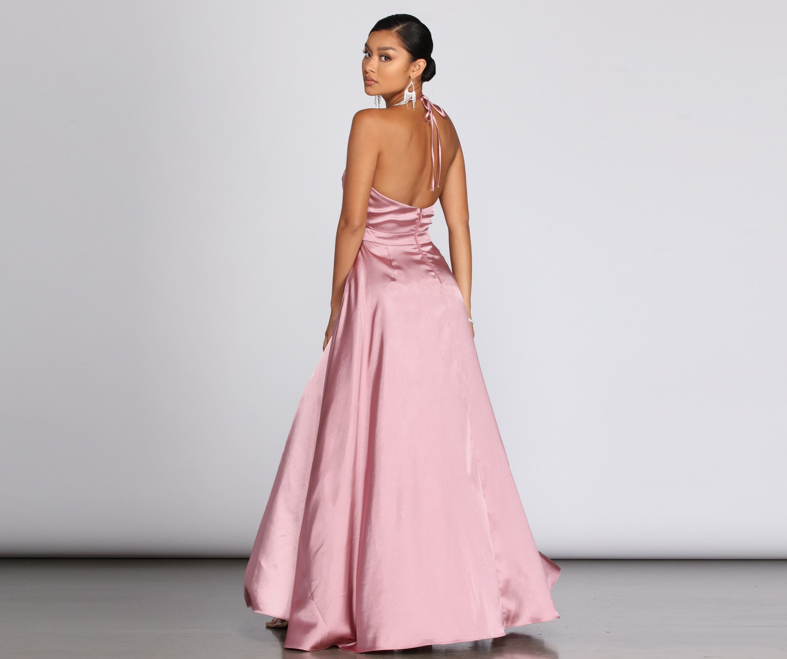 Ellie Formal Satin High Slit Dress - Fashionpara