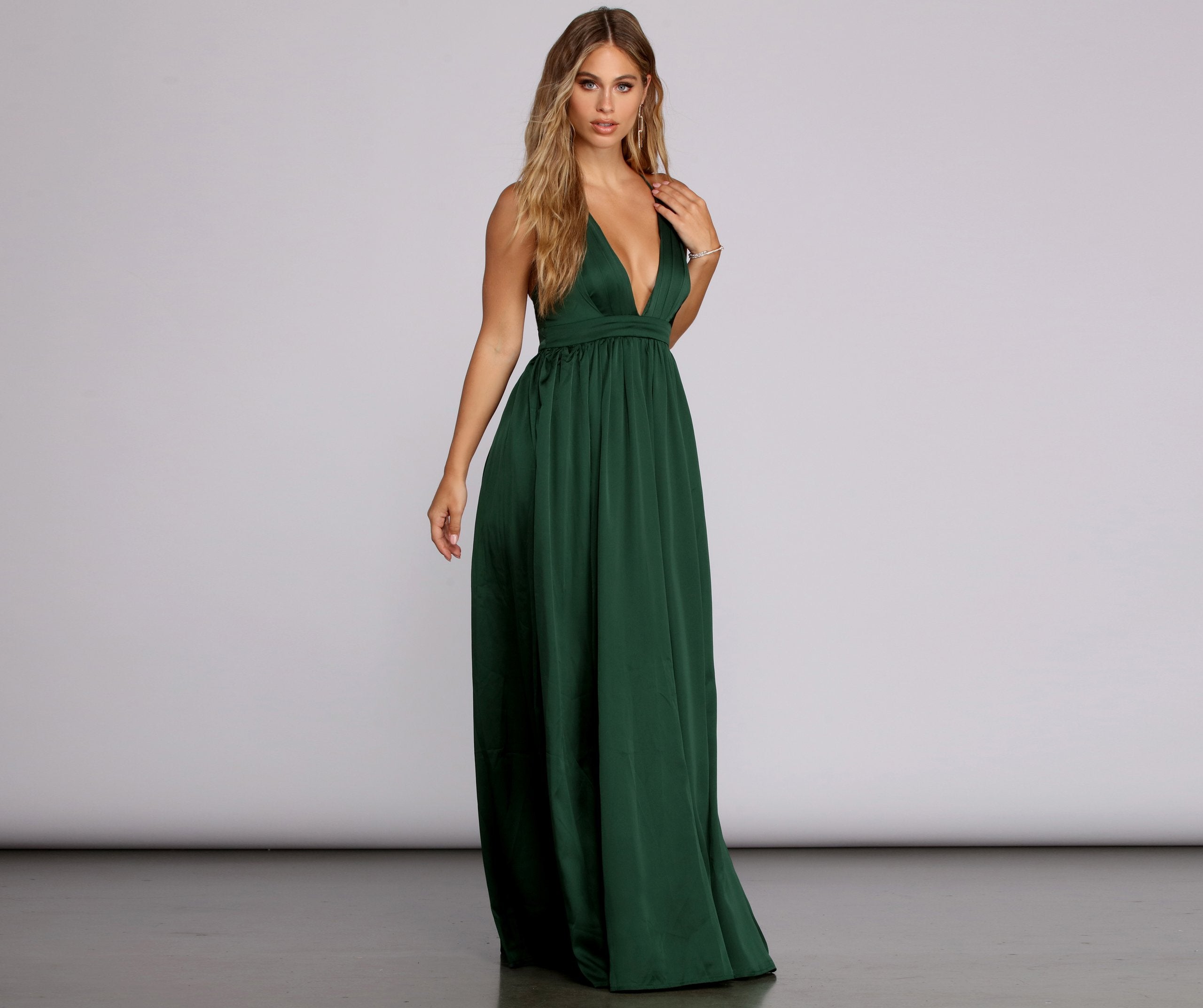 Nerissa Pleated Satin Gown - Fashionpara