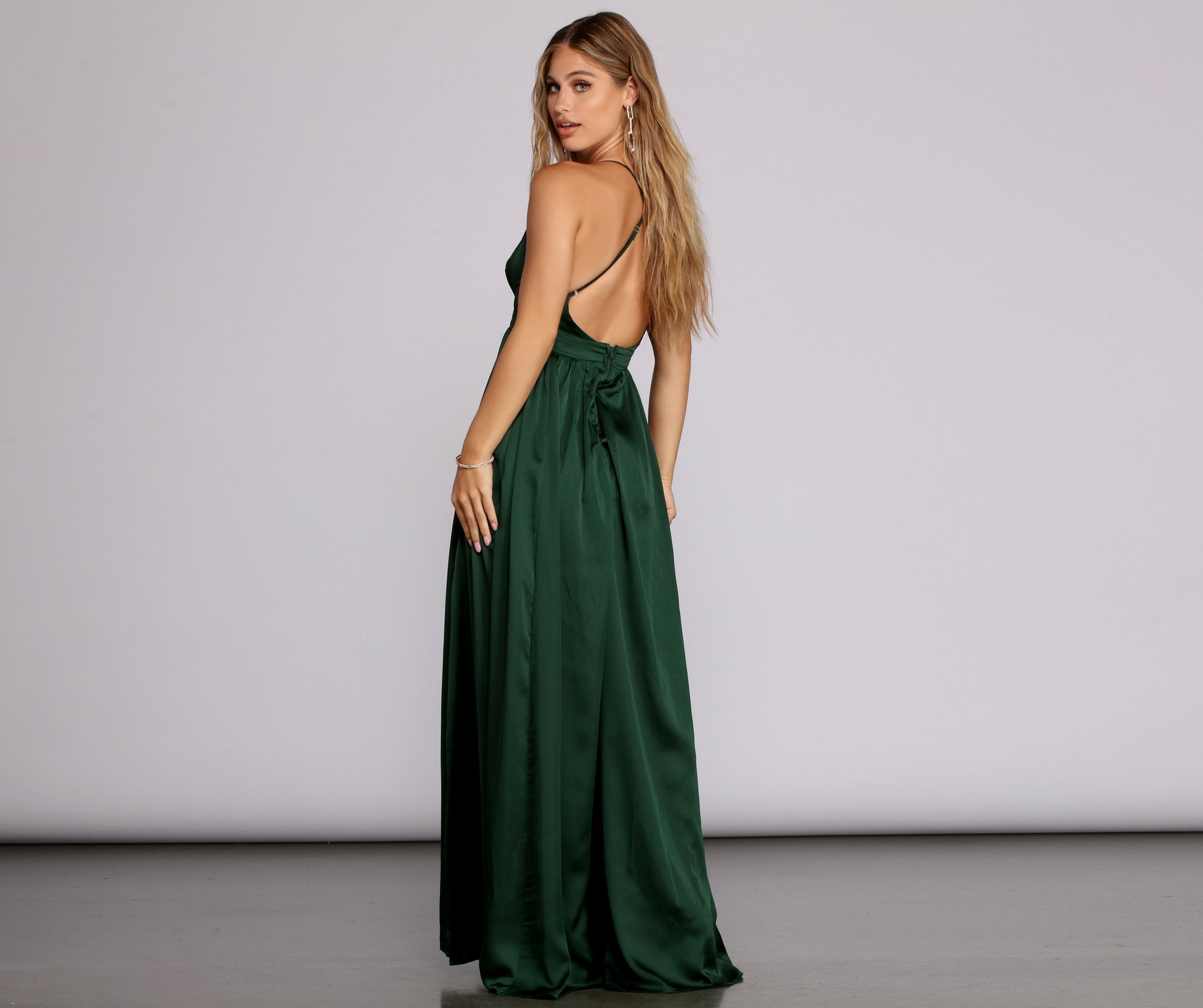 Nerissa Pleated Satin Gown - Fashionpara