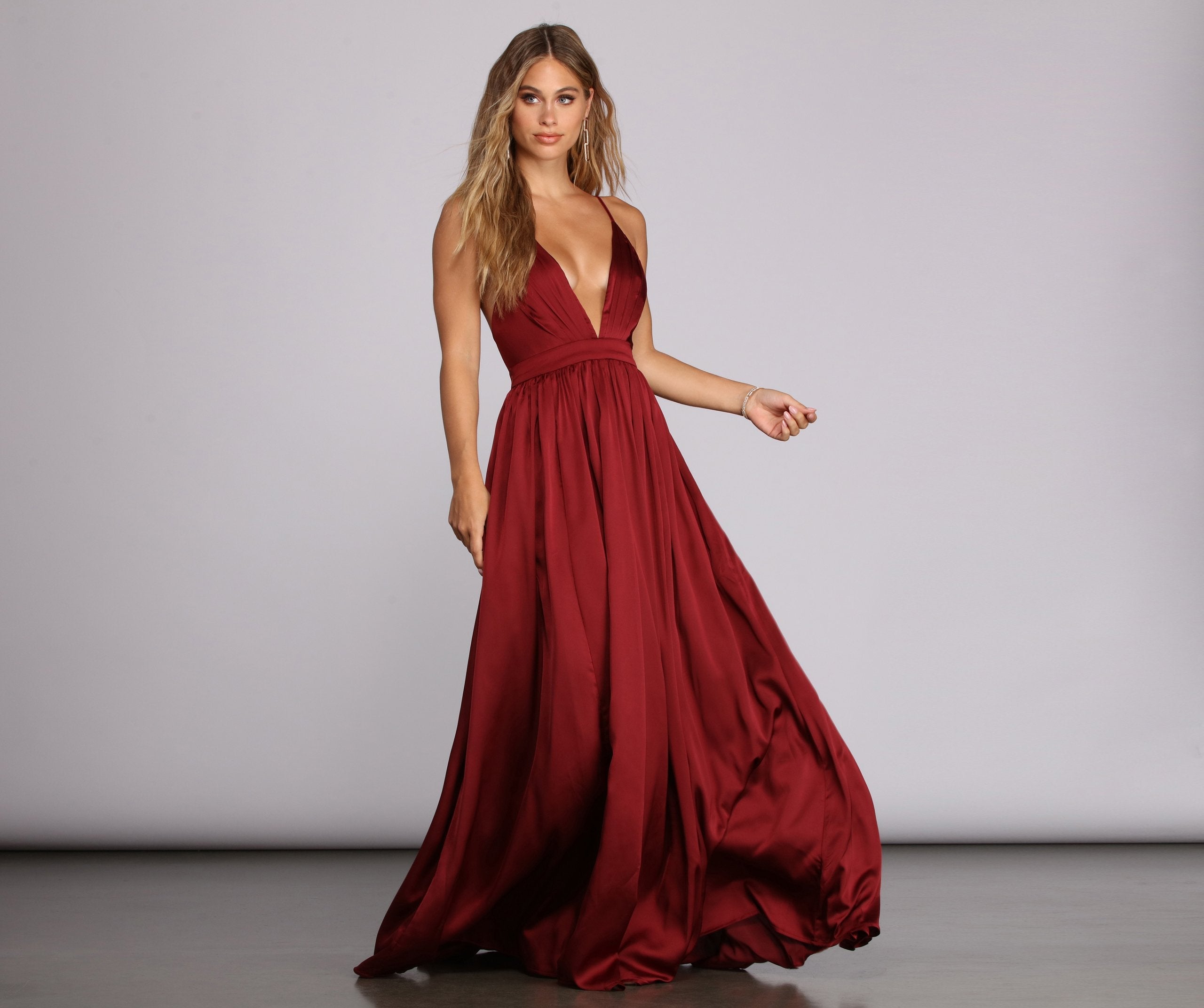 Nerissa Pleated Satin Gown - Fashionpara