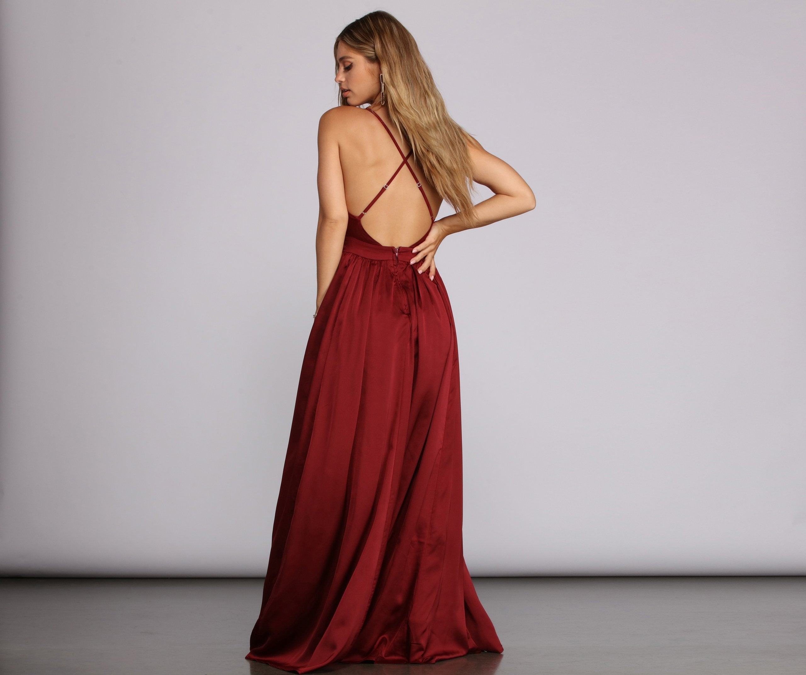 Nerissa Pleated Satin Gown - Fashionpara