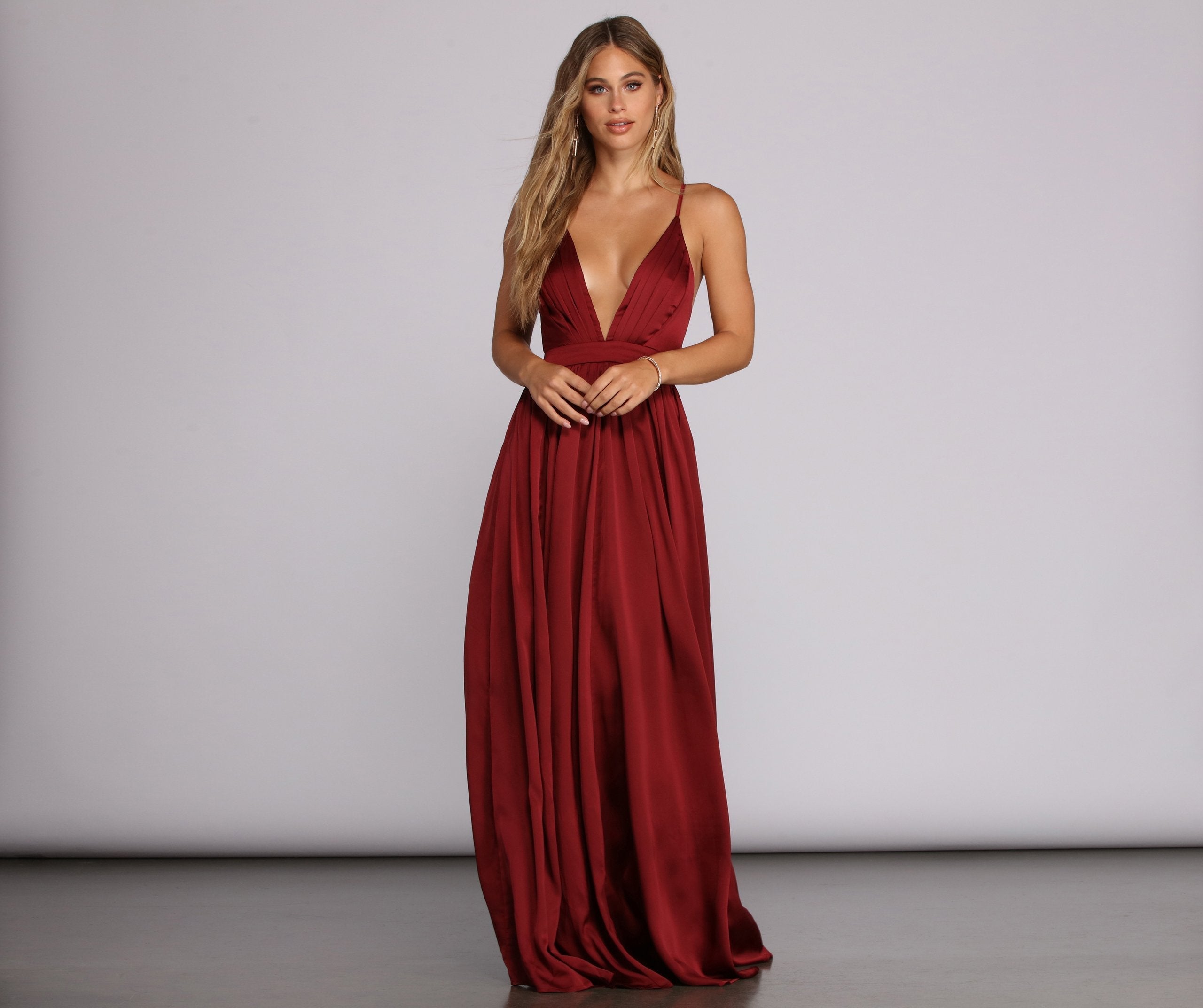 Nerissa Pleated Satin Gown - Fashionpara