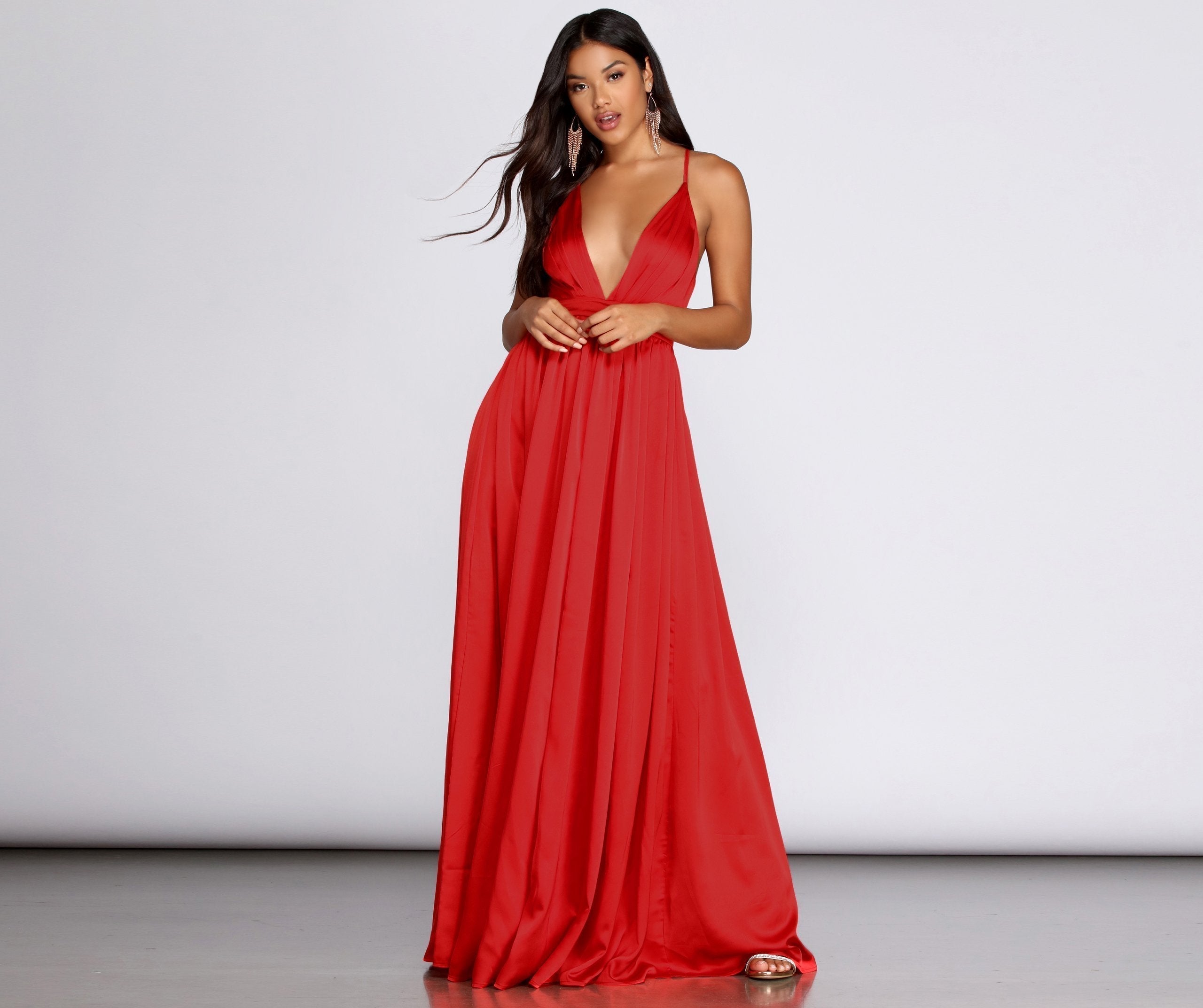 Nerissa Pleated Satin Gown - Fashionpara