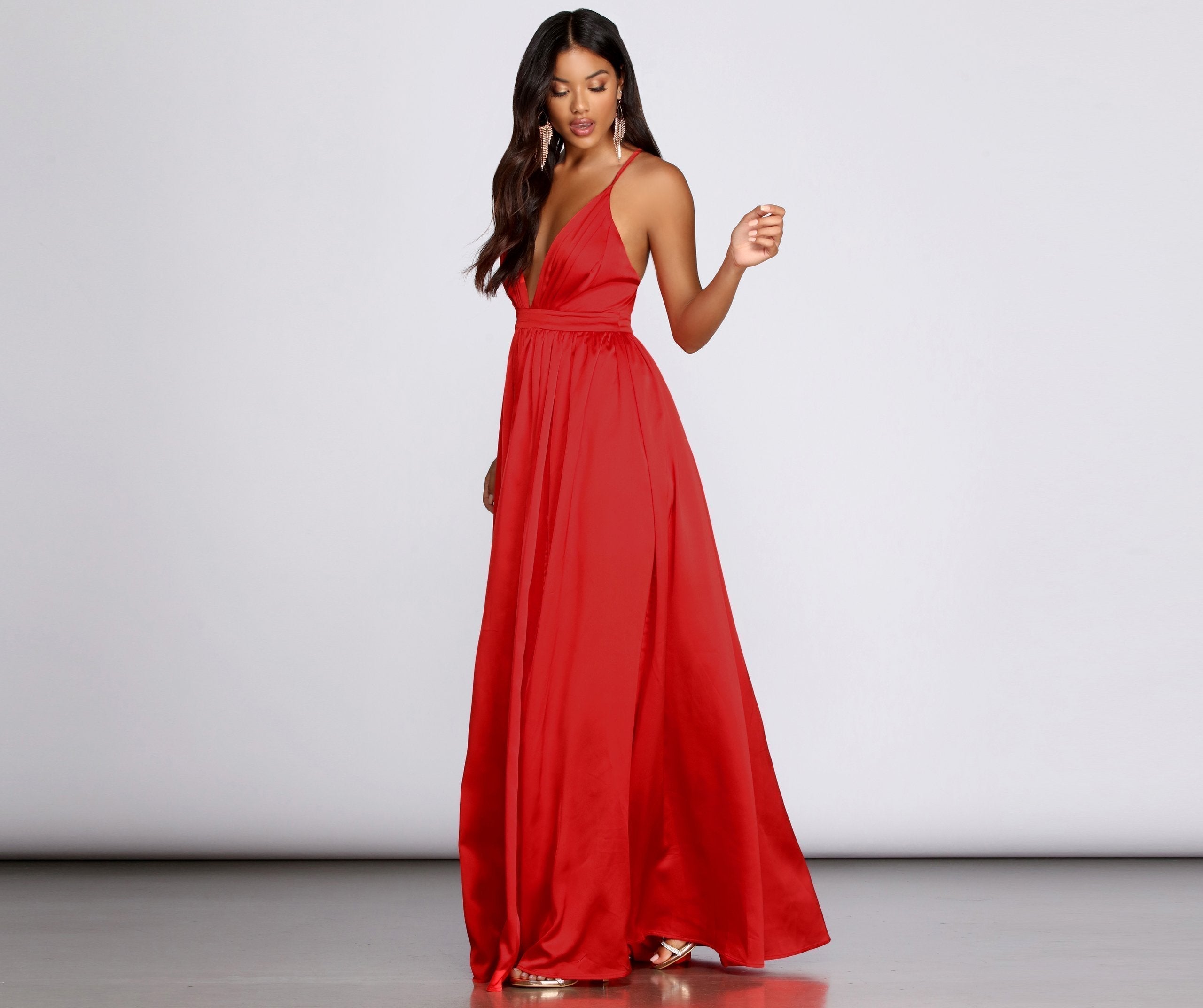 Nerissa Pleated Satin Gown - Fashionpara